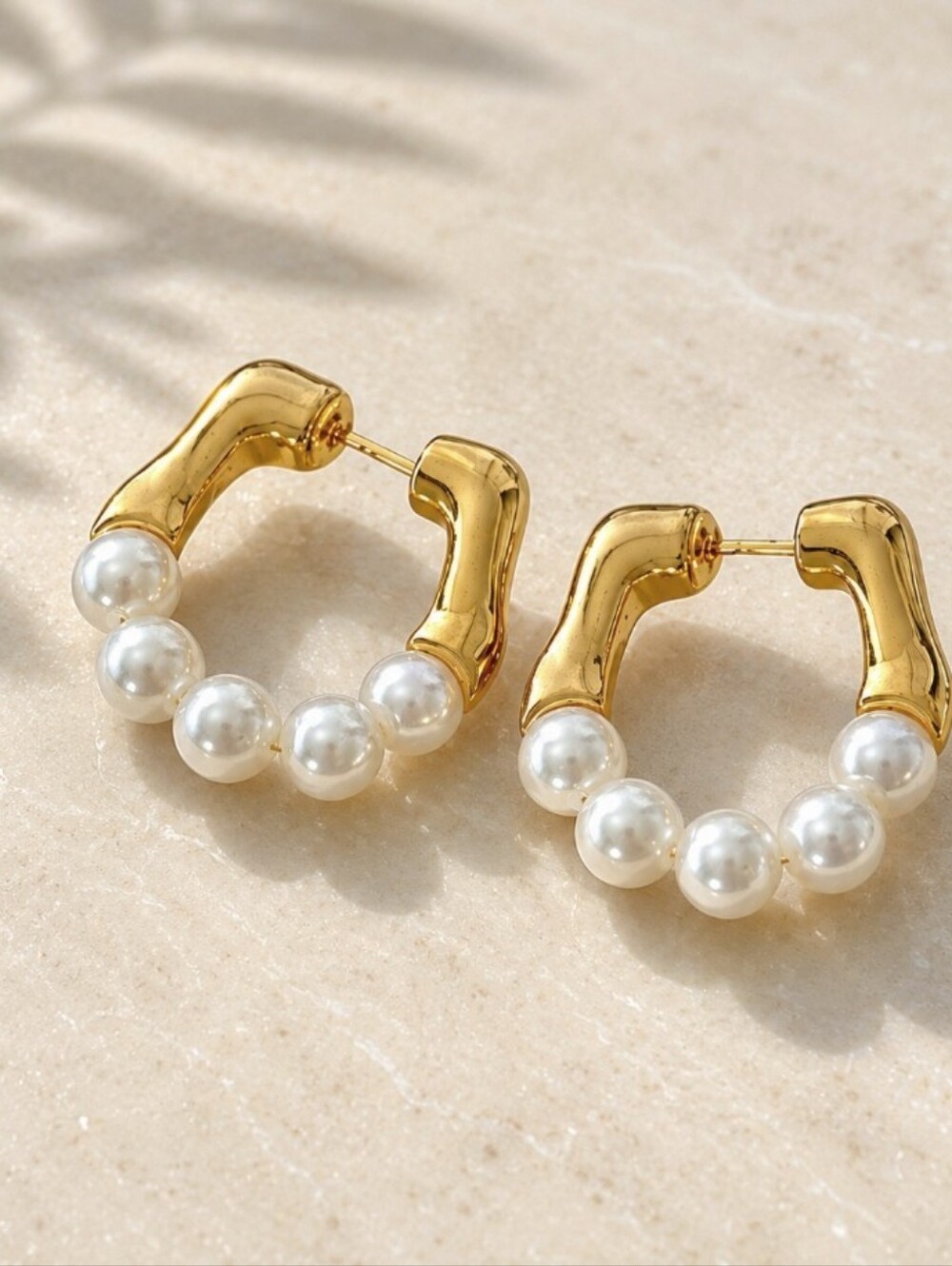 Gold Pearl Hoop Earrings -